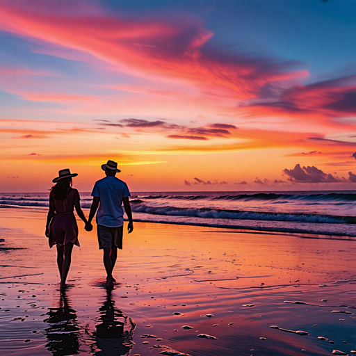 Romance at Sunset: A Serene Beach Stroll