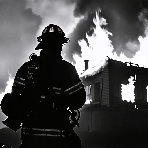 Silhouetted Hero: Firefighter Faces the Blaze