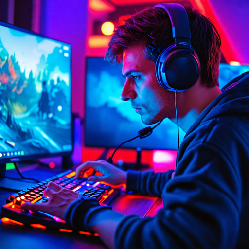 Lost in the Game: A Gamer’s Intense Focus Under Dim Lights