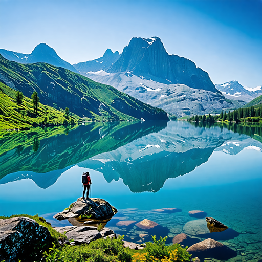 A Hiker’s Moment of Serenity Amidst Majestic Mountains