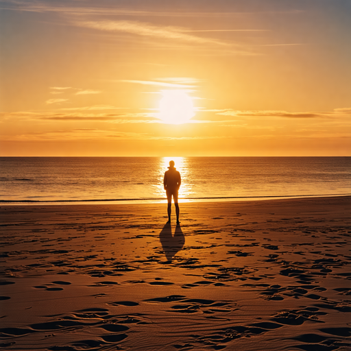 Silhouetted Serenity: A Solitary Figure Contemplates the Sunset