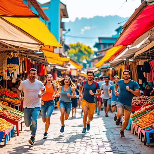 Sun-Kissed Joy: Young Friends Run Through a Vibrant Street