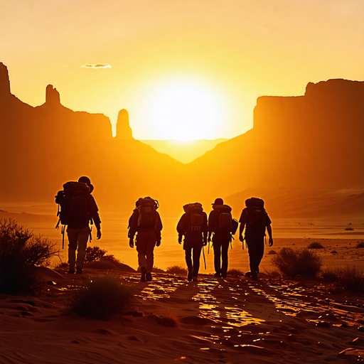 Silhouettes of Hope: Hikers Embrace the Desert Sunrise