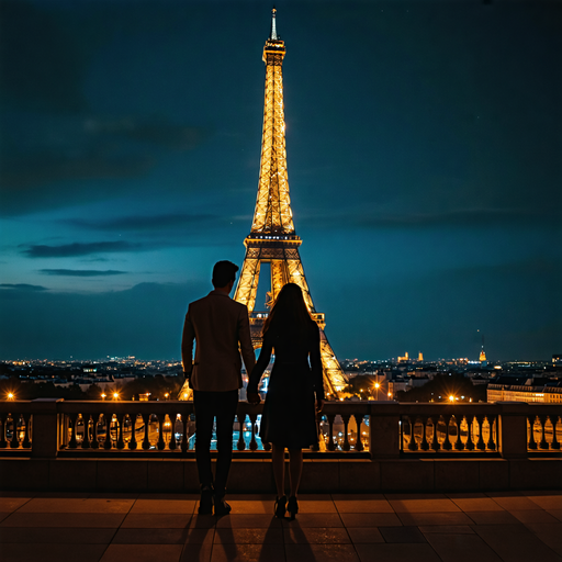 A Timeless Romance: Couple Silhouetted Against the Eiffel Tower