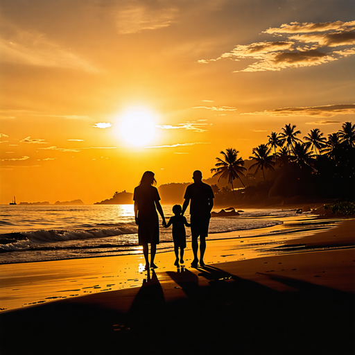 Silhouettes of Serenity: A Family’s Sunset Stroll