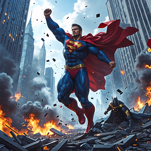 Superman Soars Above a Burning City in Epic Battle