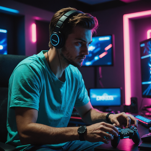 Lost in the Neon Glow: A Gamer’s Intense Focus