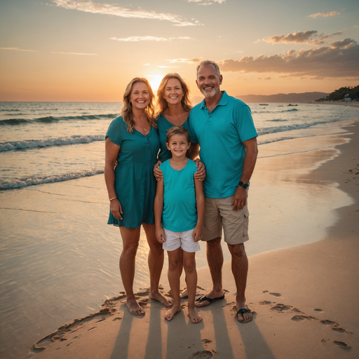 Sunset Smiles: A Family’s Joyful Moment on the Beach