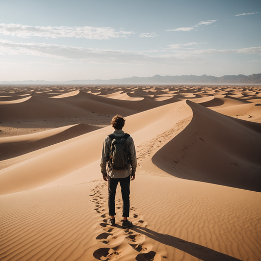 Lost in the Vastness: A Solitary Figure Contemplates the Desert