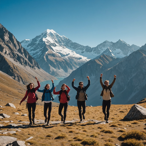 Summit Success: Hikers Celebrate on Majestic Mountain Ridge