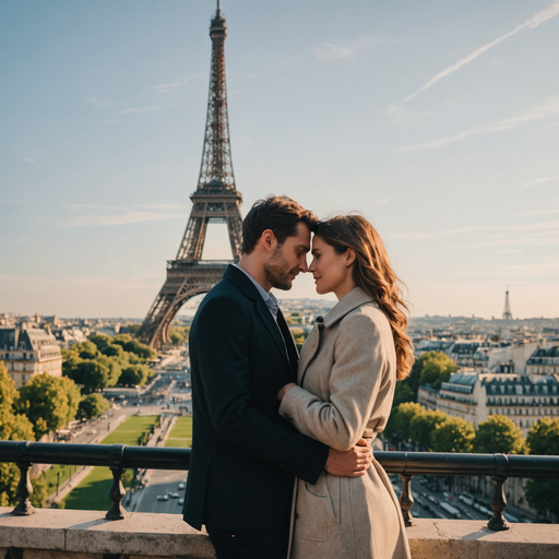 Parisian Romance: A Couple’s Embrace Under the Eiffel Tower