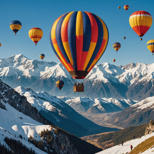 Soaring Above Snowy Peaks: A Serene Hot Air Balloon Adventure