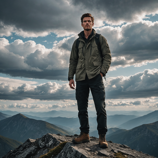 Solitude on the Summit: A Man Contemplates the Majestic Mountains