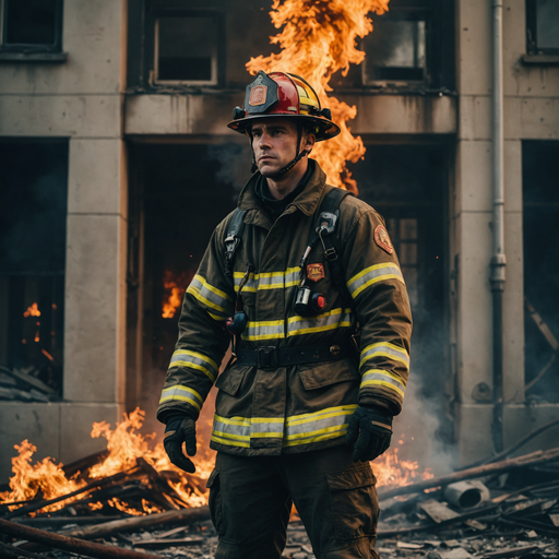 Firefighter Bravely Faces the Blaze