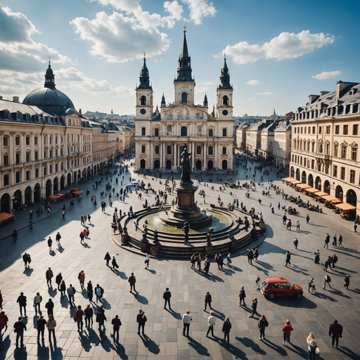 A Tranquil European Square: Where History Meets Bustling Life