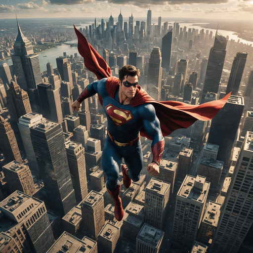 Superman Soars Above the City at Sunset