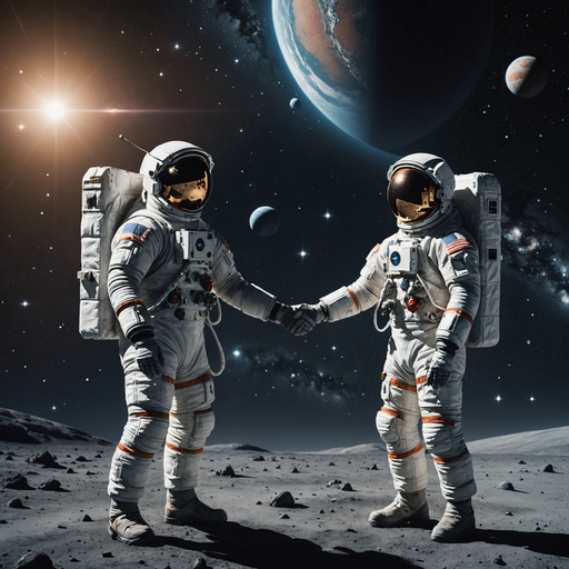 A Handshake in the Vastness: Astronauts Embrace Hope on the Lunar Surface