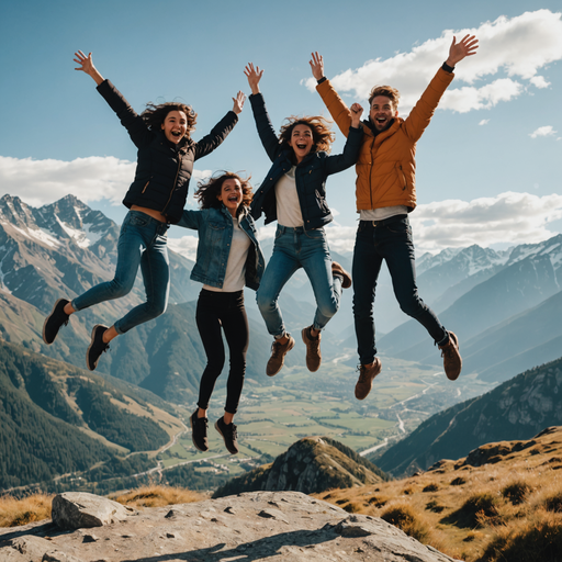 Friends Soaring High with Mountain Views