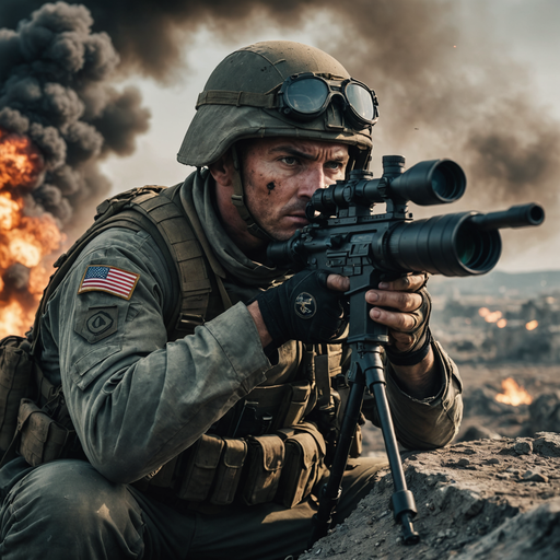 Sniper’s Focus: A Soldier’s Intensity Amidst the Chaos