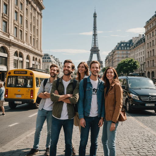 Friends Embrace Parisian Adventure with the Eiffel Tower as Their Backdrop