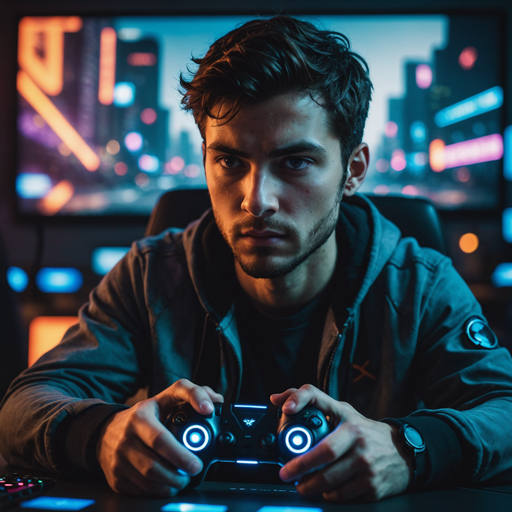 Lost in the Neon Glow: A Gamer’s Intense Focus