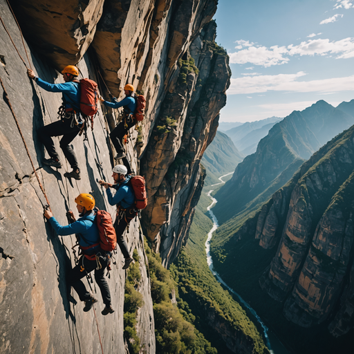 Precarious Heights: Rock Climbers Defy Gravity on a Sheer Cliff Face