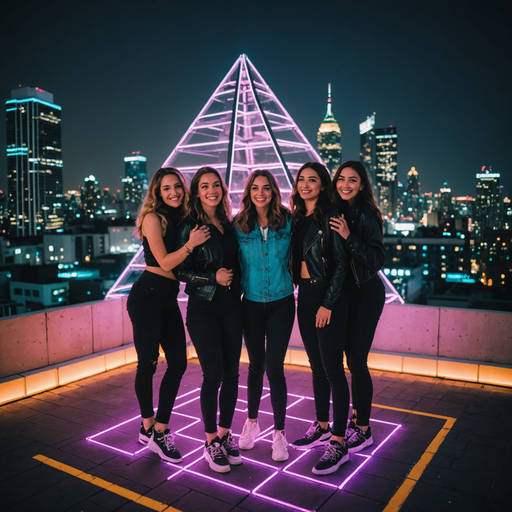 Neon Nights: Five Friends Embrace the City Lights