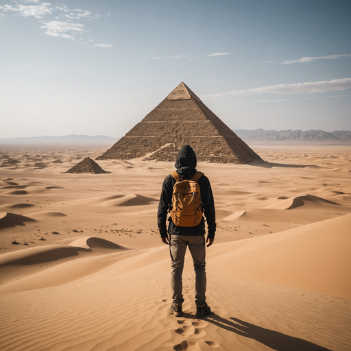 A Solitary Figure Contemplates the Pyramids