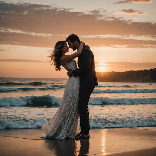 Golden Embrace: A Sunset Wedding Moment on the Beach