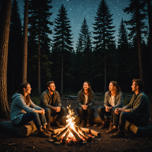 Campfire Cozy: Friends Gather Under the Stars