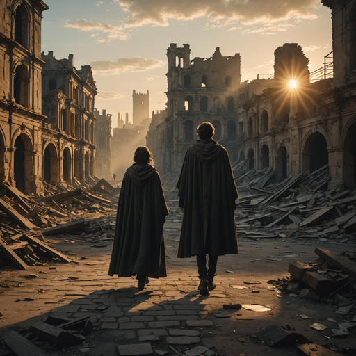 Silhouettes of Sorrow: A Sunset Walk Through Ruins