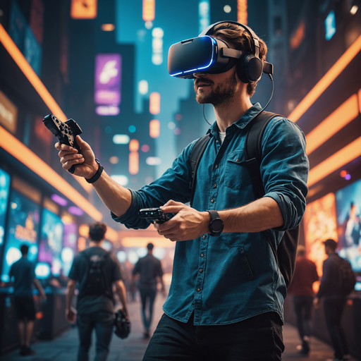 Lost in the Neon Glow: A Man Embraces the Future of VR