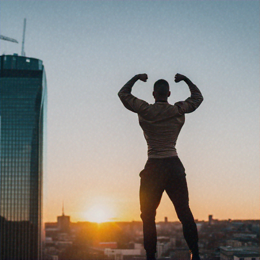 Triumphant Silhouette: A Moment of Victory at Sunset