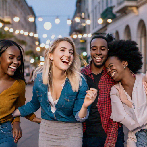 Friends’ Festive Fun: Laughter and Lights Fill the Street