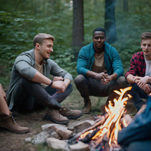 Campfire Camaraderie: Three Friends Share a Moment Under the Stars