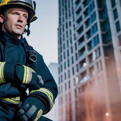 Ready for Action: A Firefighter’s Determined Gaze