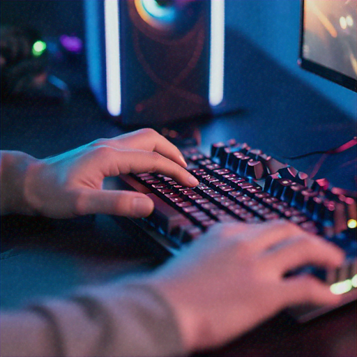 Focused on the Game: Blue and Purple Light Illuminate a Gamer’s Intensity