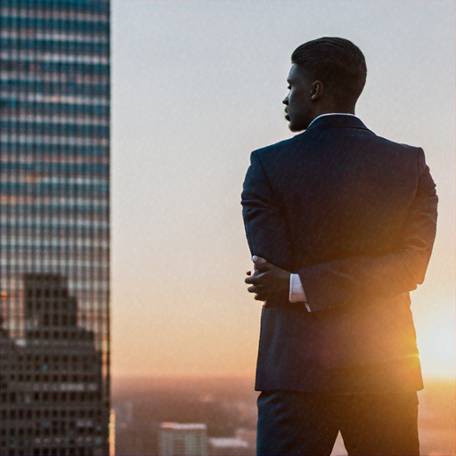 Silhouetted Against the Sunset, a Man Contemplates the City