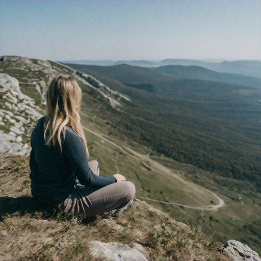 Tranquility on the Edge: A Woman Finds Peace Amidst the Vastness