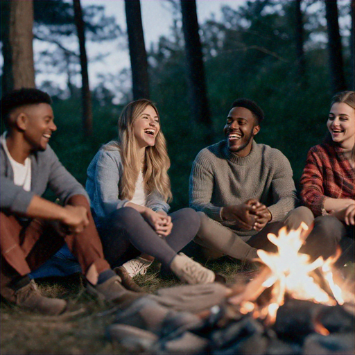 Campfire Laughter: Friends Share a Cozy Night Under the Stars