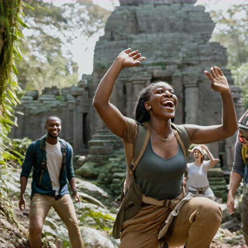 Adventure Awaits: A Moment of Joy at the Ancient Temple