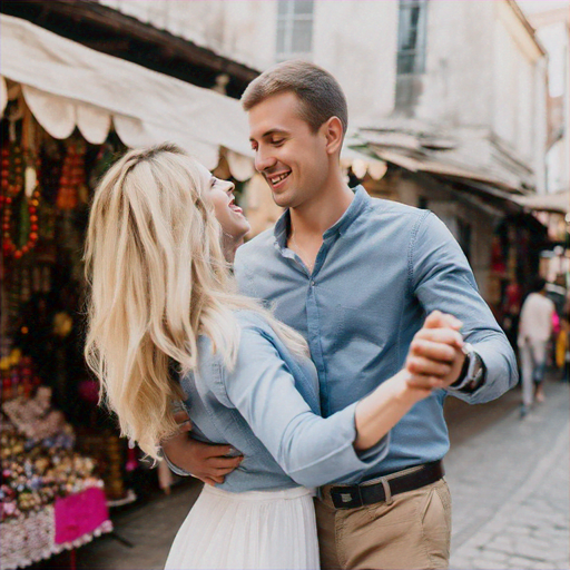 Love in the Air: Couple’s Romantic Dance at a Bustling Market