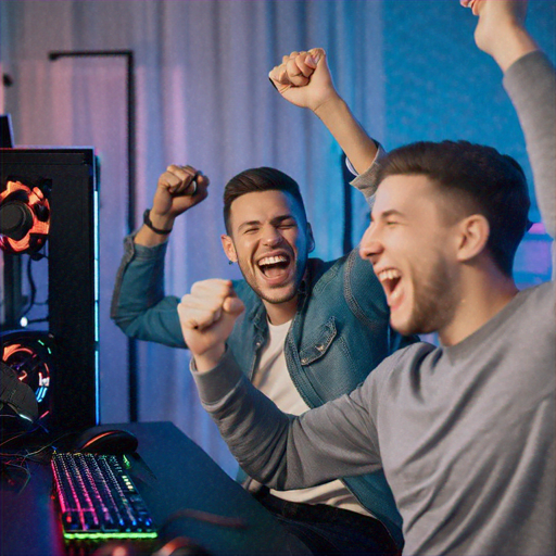 Victory Dance! Two Gamers Celebrate a Hard-Earned Win