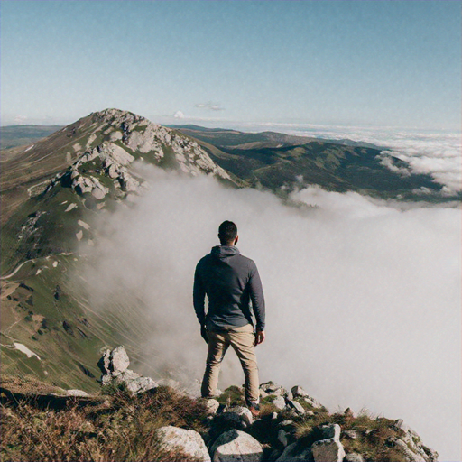 A Solitary Figure Amidst Majestic Peaks and Serene Clouds