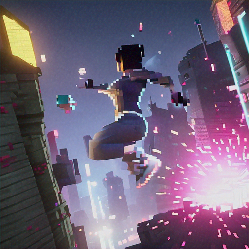 Pixelated Power: A Futuristic Leap Through Neon Lights