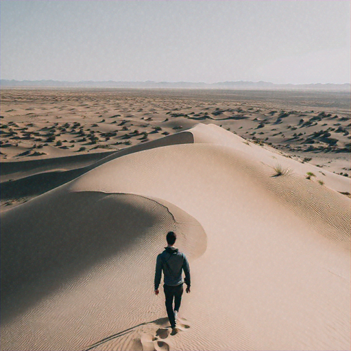 Lost in the Vastness: A Solitary Figure Contemplates the Desert