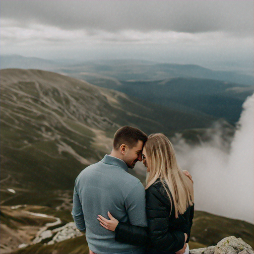 Love Amidst the Clouds: A Serene Mountaintop Moment