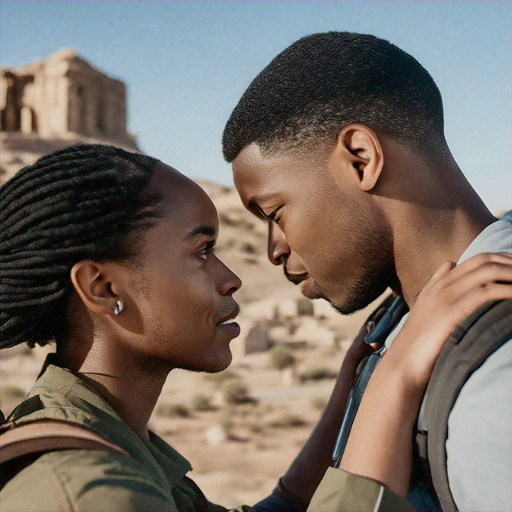 Desert Romance: A Tale of Intense Gaze and Dramatic Tension