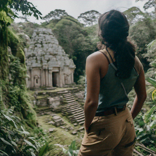 Lost in Time: A Woman’s Silhouette Against an Ancient Temple