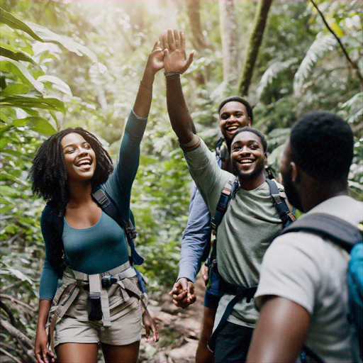 Friends Celebrate Adventure in Lush Forest